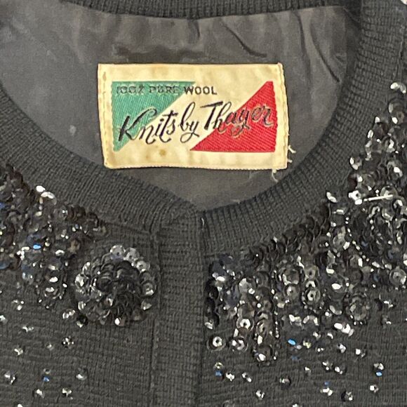 Women Cardigan 10 Holiday Party Layering Sequin Wool Retro Glam Statement - Picture 3 of 8